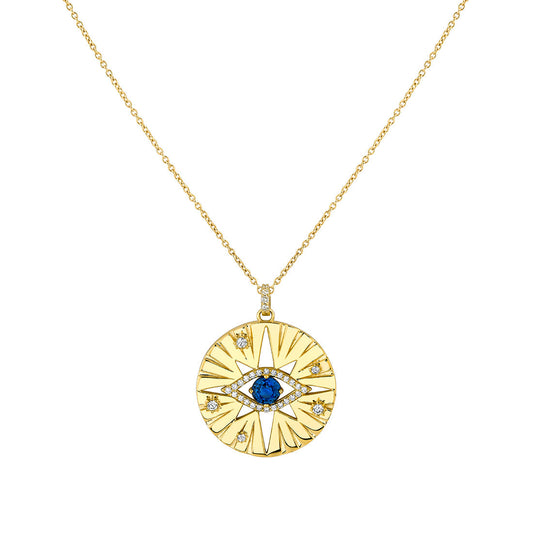 Solaz Evil Eye Diamond and Sapphire Medallion Pendant