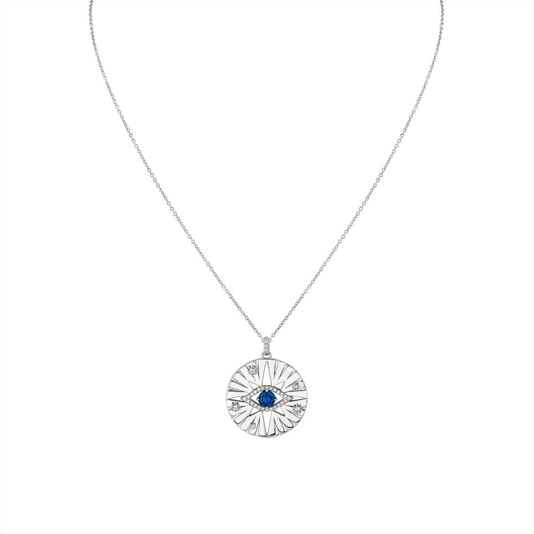 Solaz Evil Eye Diamond and Sapphire Medallion Pendant
