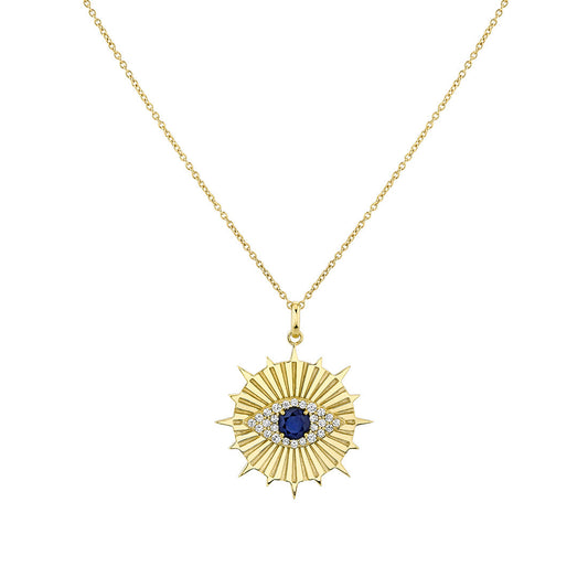Solaz Evil Eye Diamond and Sapphire Medallion Pendant