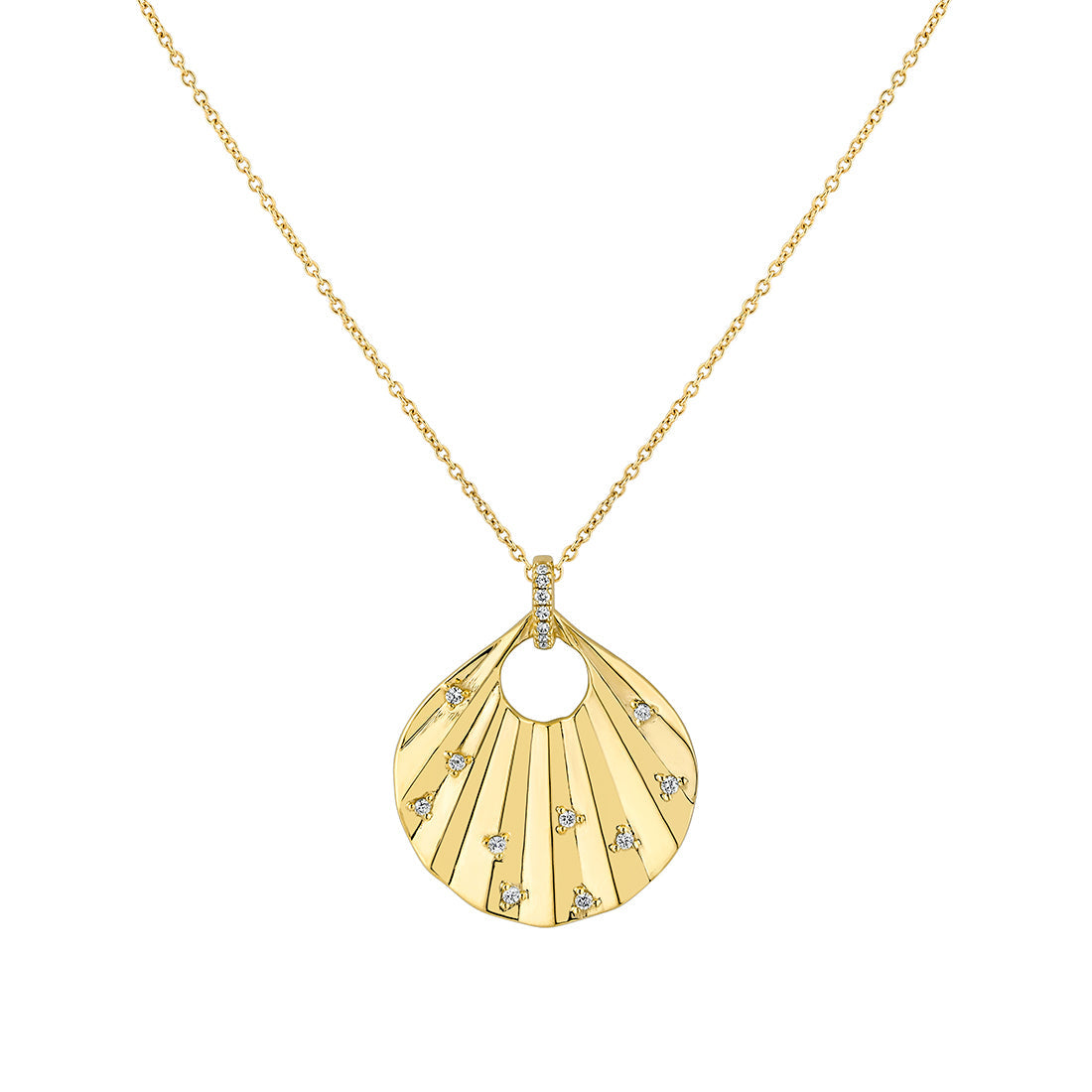 Lineaire Sculpted Shell Pendant with Spaced Diamonds