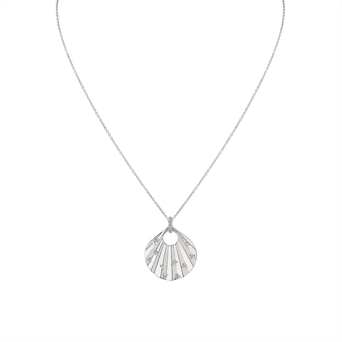 Lineaire Sculpted Shell Pendant with Spaced Diamonds