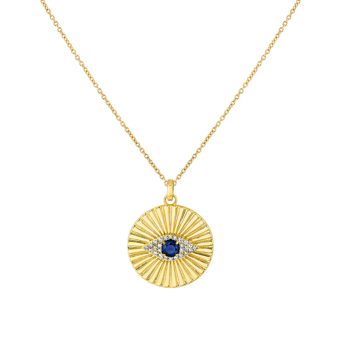 Lineaire Fine Line Diamond and Sapphire Evil Eye Pendant