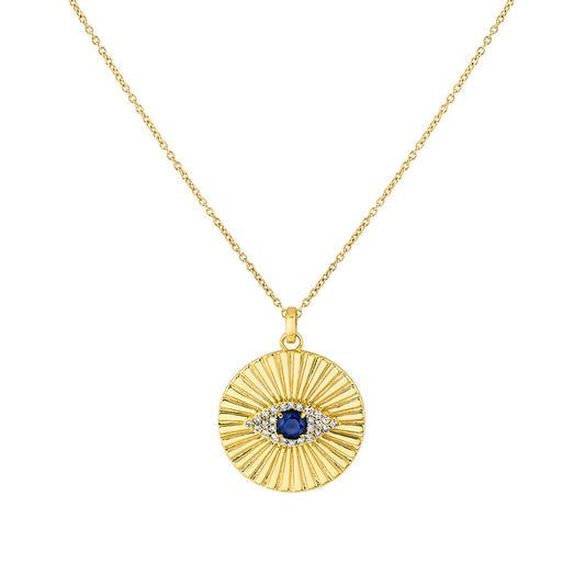 Lineaire Fine Line Diamond and Sapphire Evil Eye Pendant