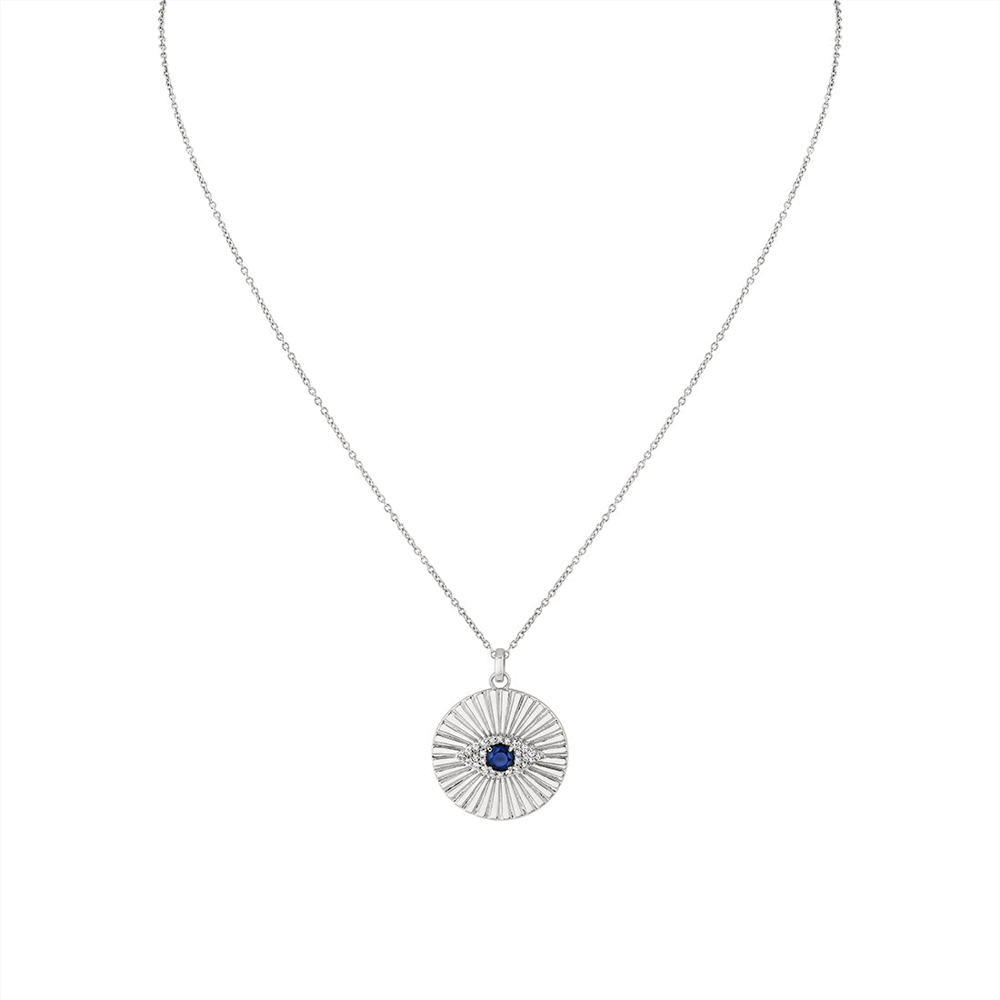Lineaire Fine Line Diamond and Sapphire Evil Eye Pendant