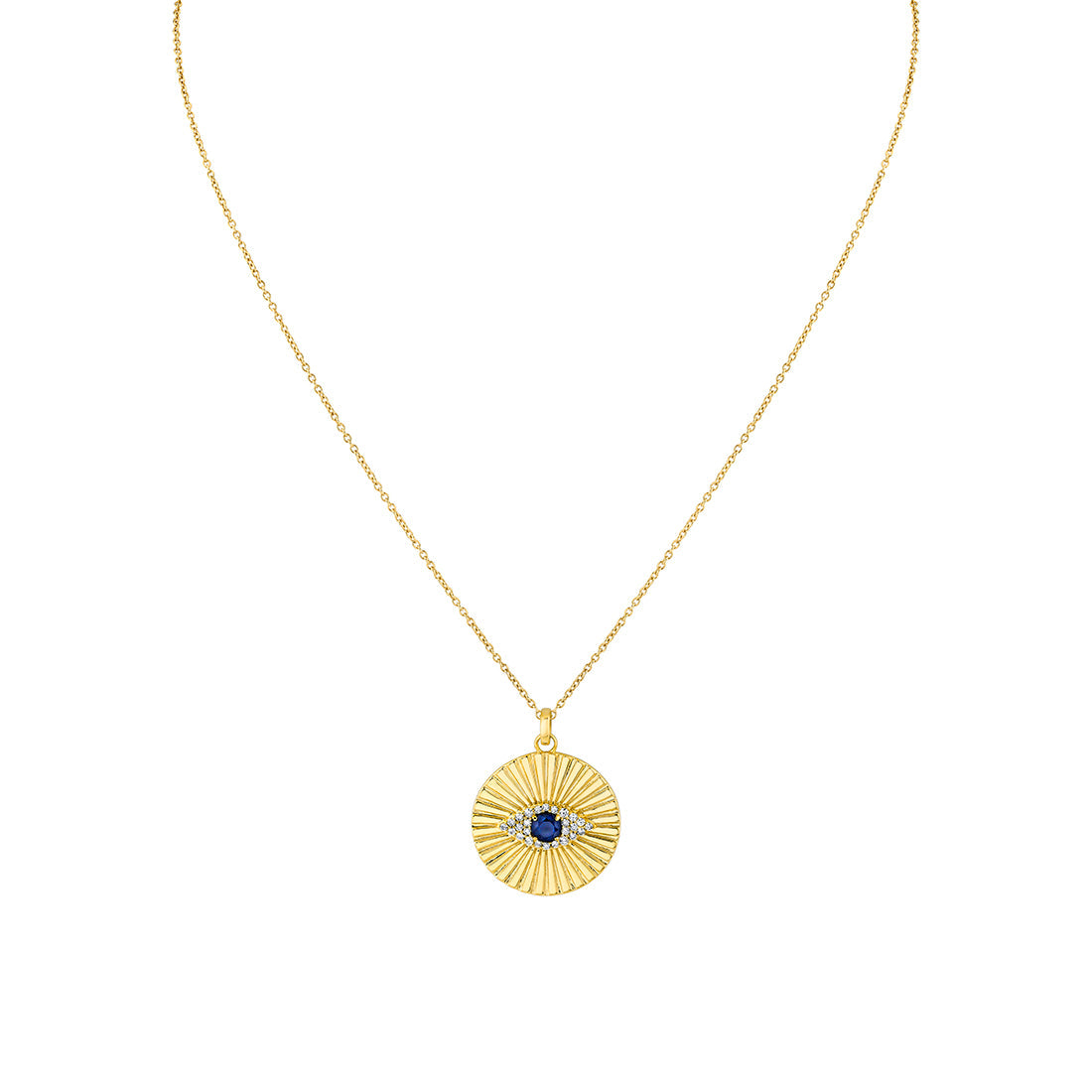 Lineaire Fine Line Diamond and Sapphire Evil Eye Pendant