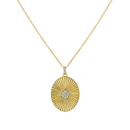 Lineaire Fine Line Diamond Shell Oval Medallion Pendant