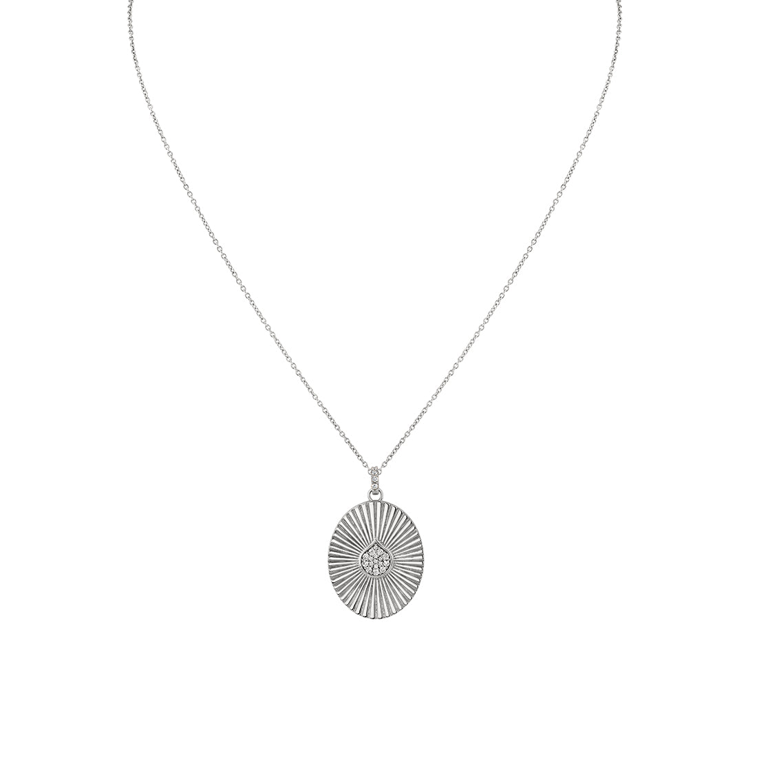Lineaire Fine Line Diamond Shell Oval Medallion Pendant