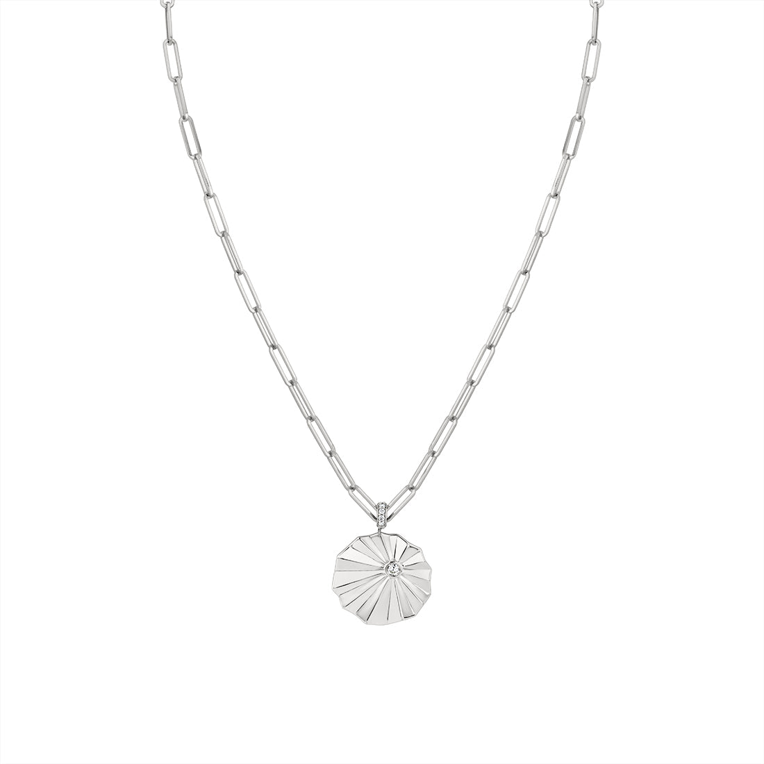 Lineaire Sculpted Medallion Diamond Pendant with Paperclip Chain