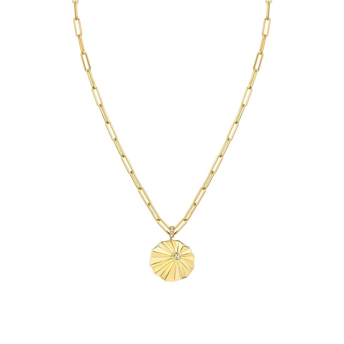 Lineaire Sculpted Medallion Diamond Pendant with Paperclip Chain