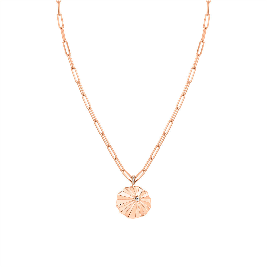 Lineaire Sculpted Medallion Diamond Pendant with Paperclip Chain