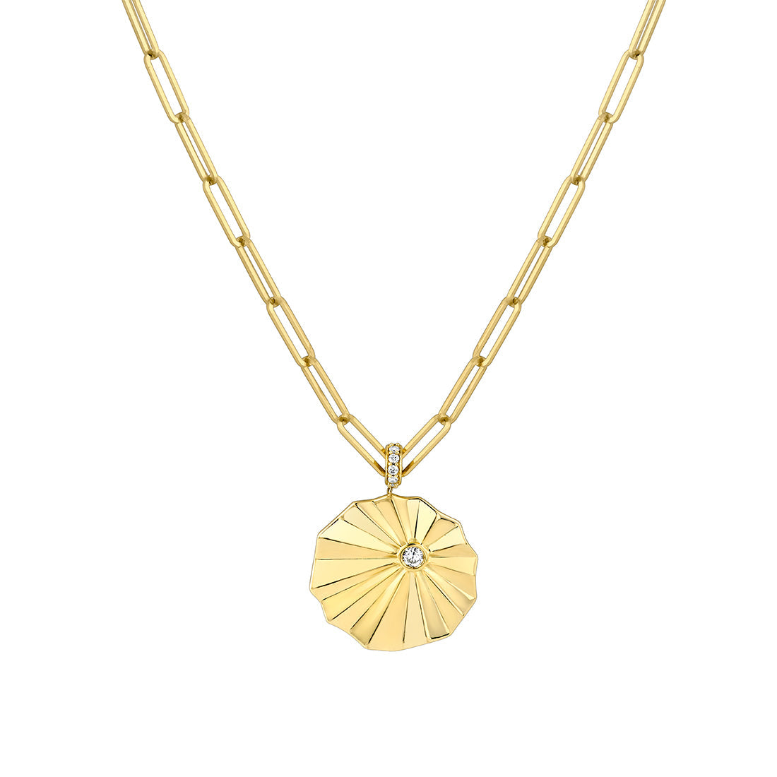 Lineaire Sculpted Medallion Diamond Pendant with Paperclip Chain