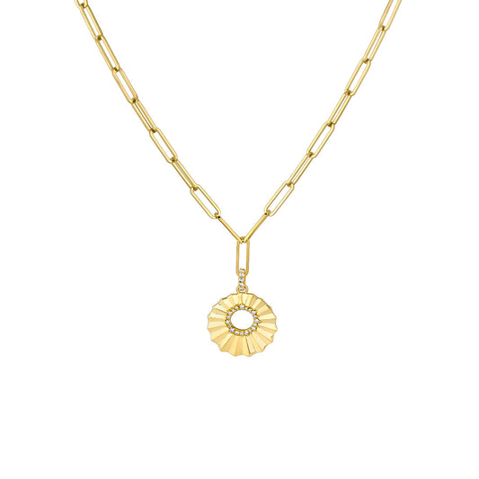Lineaire Sculpted Open Medallion Diamond Pendant with Paperclip Chain