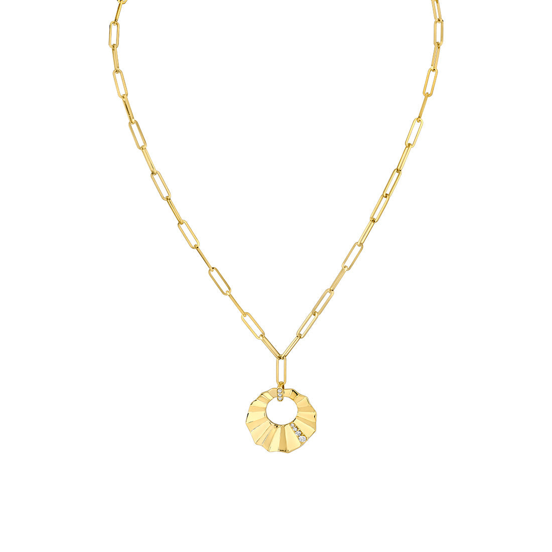 Lineaire Sculpted Open Medallion Diamond Pendant with Paperclip Chain