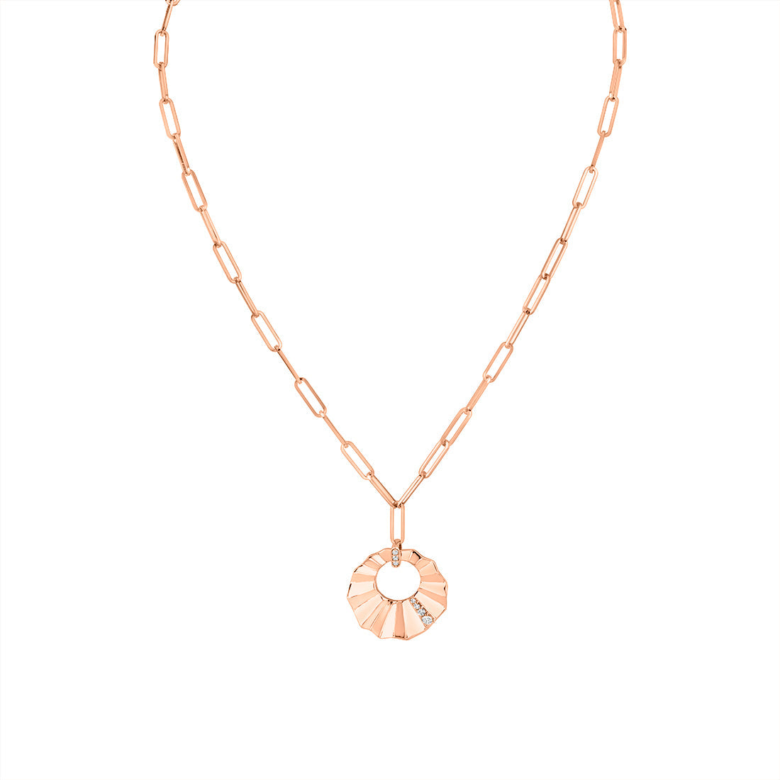 Lineaire Sculpted Open Medallion Diamond Pendant with Paperclip Chain