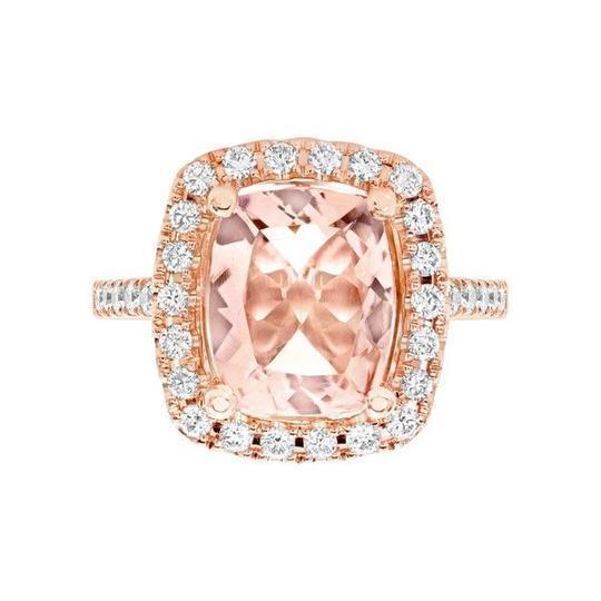 14K Rose Gold Cushion Cut Morganite And Diamond Halo Ring (4.20ctw)