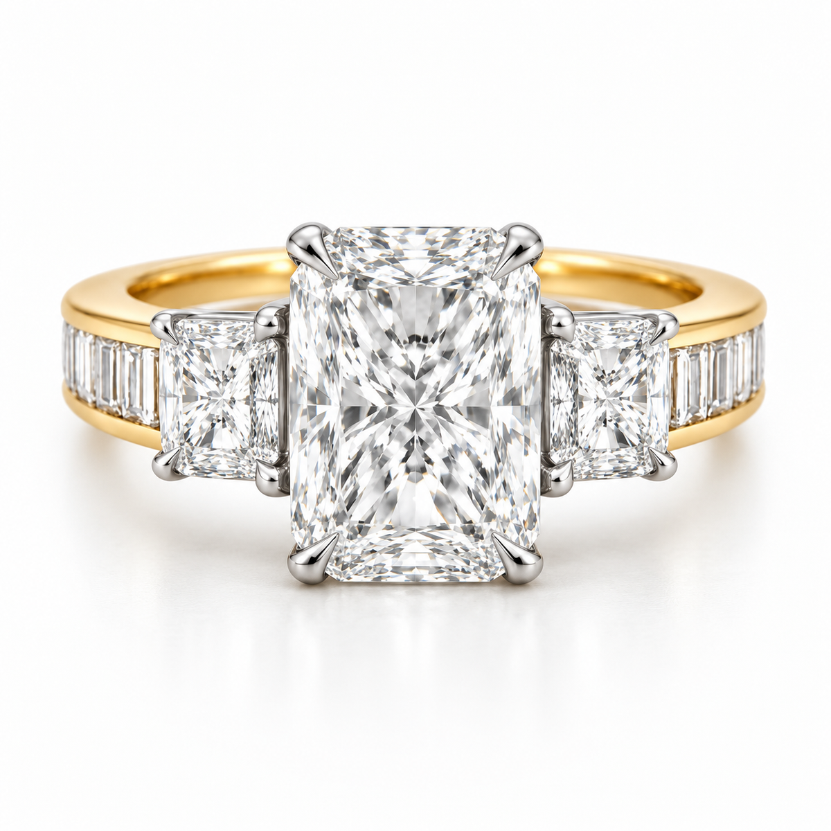 2.00 CTW Radiant-Cut Three-Stone Diamond Engagement Ring in 14K White and Yellow Gold