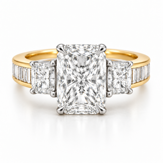 2.00 CTW Radiant-Cut Three-Stone Diamond Engagement Ring in 14K White and Yellow Gold