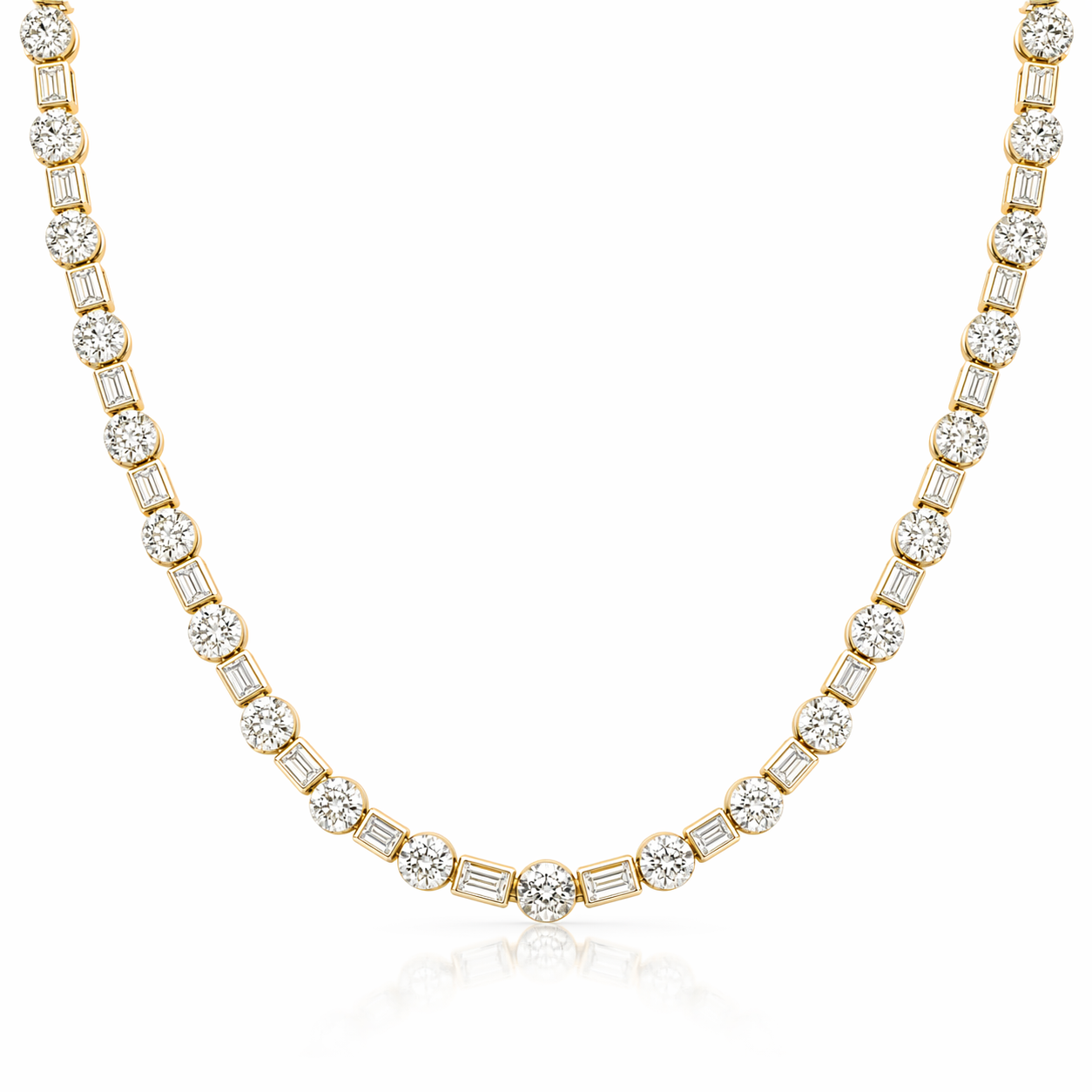 Yellow Gold Round and Baguette Diamond Riviera