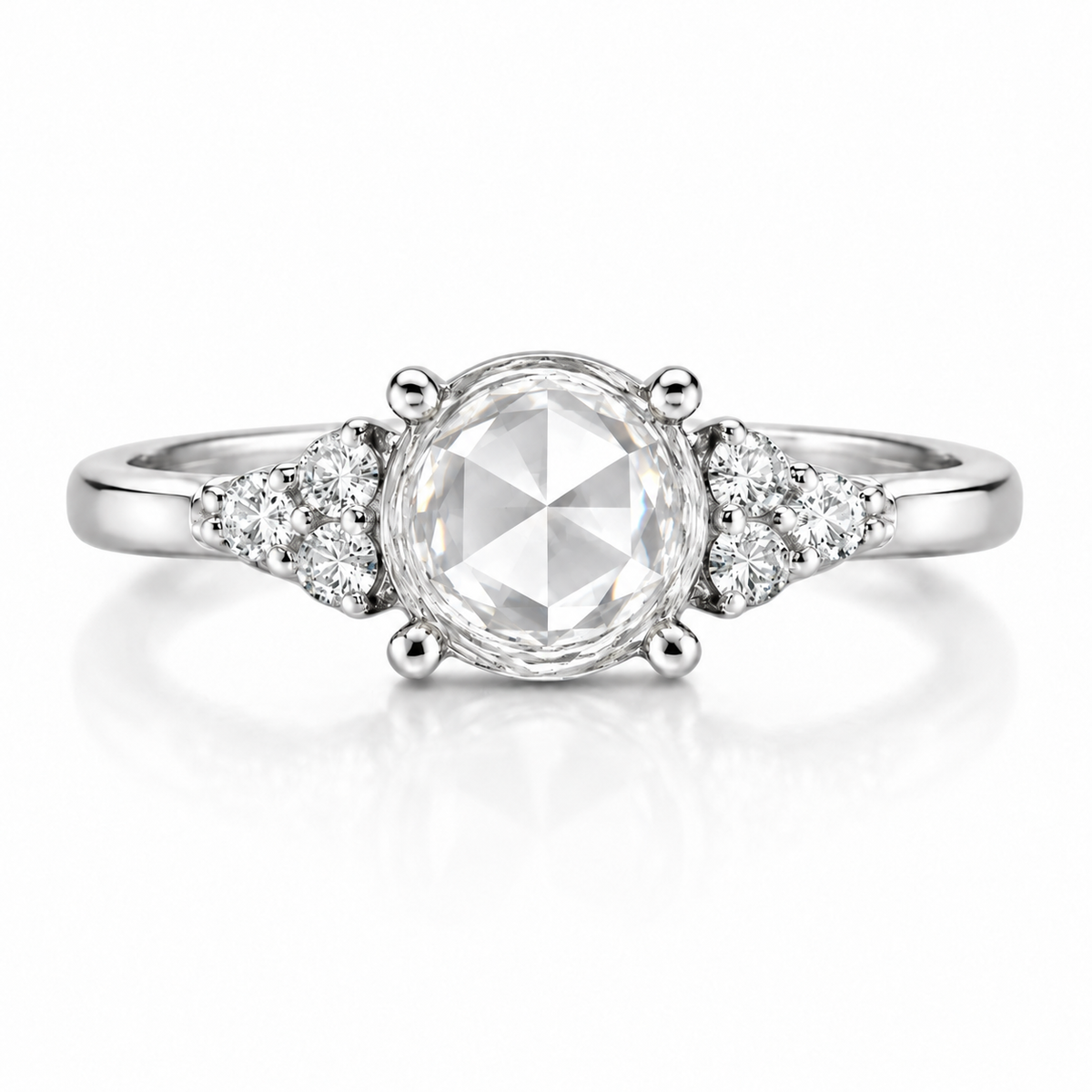 0.97 CTW Rose-Cut Diamond Engagement Ring in 14K White Gold