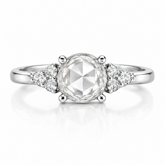 0.97 CTW Rose-Cut Diamond Engagement Ring in 14K White Gold