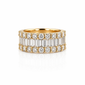 Yellow Gold Round and Baguette Lab-Diamond Statement Ring