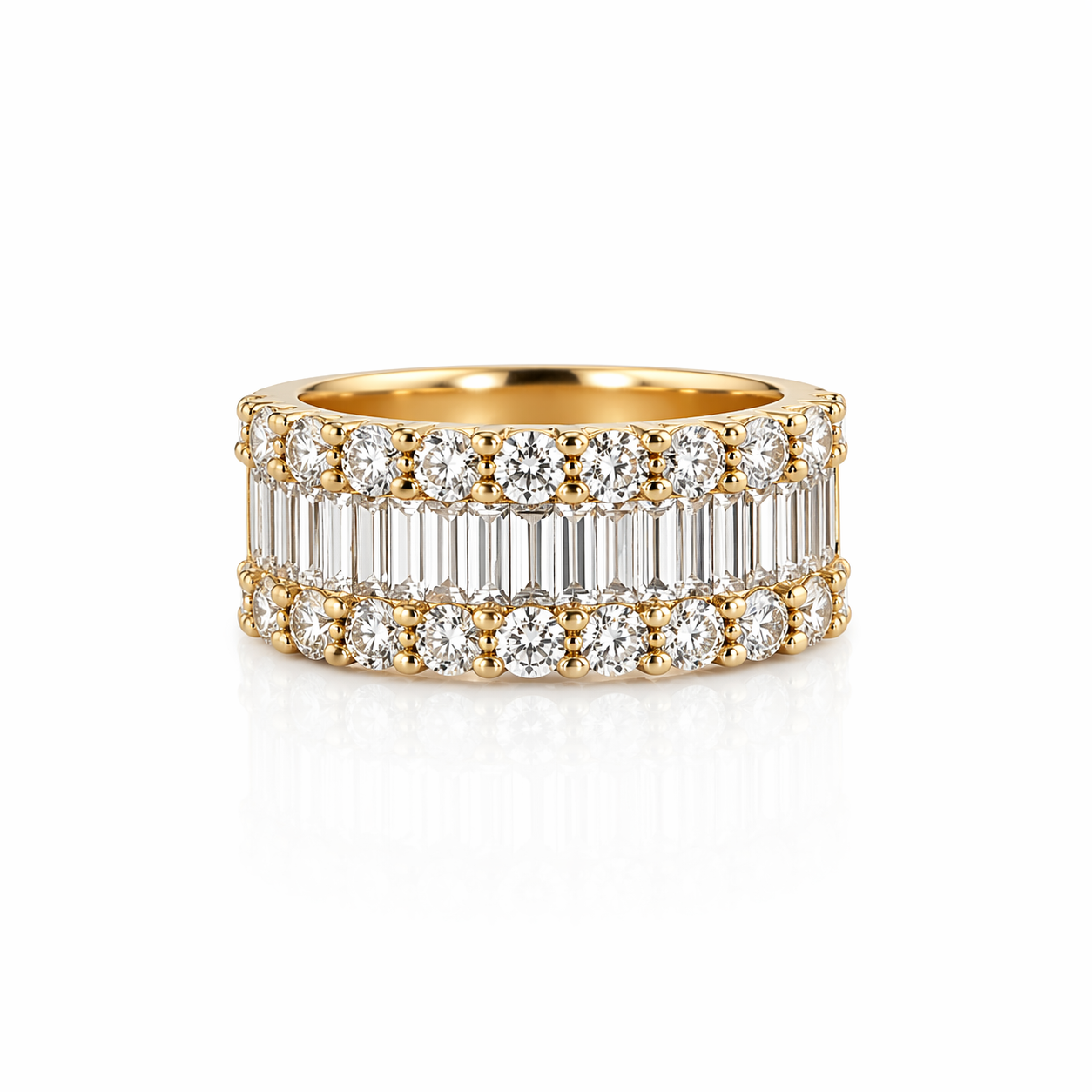 Yellow Gold Round and Baguette Lab-Diamond Statement Ring