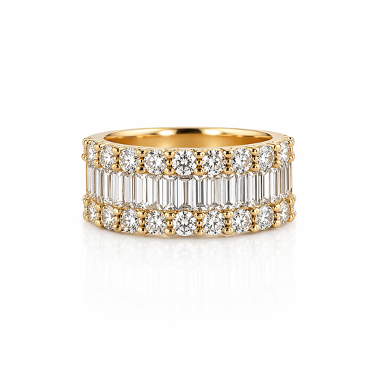 Yellow Gold Round and Baguette Lab-Diamond Statement Ring