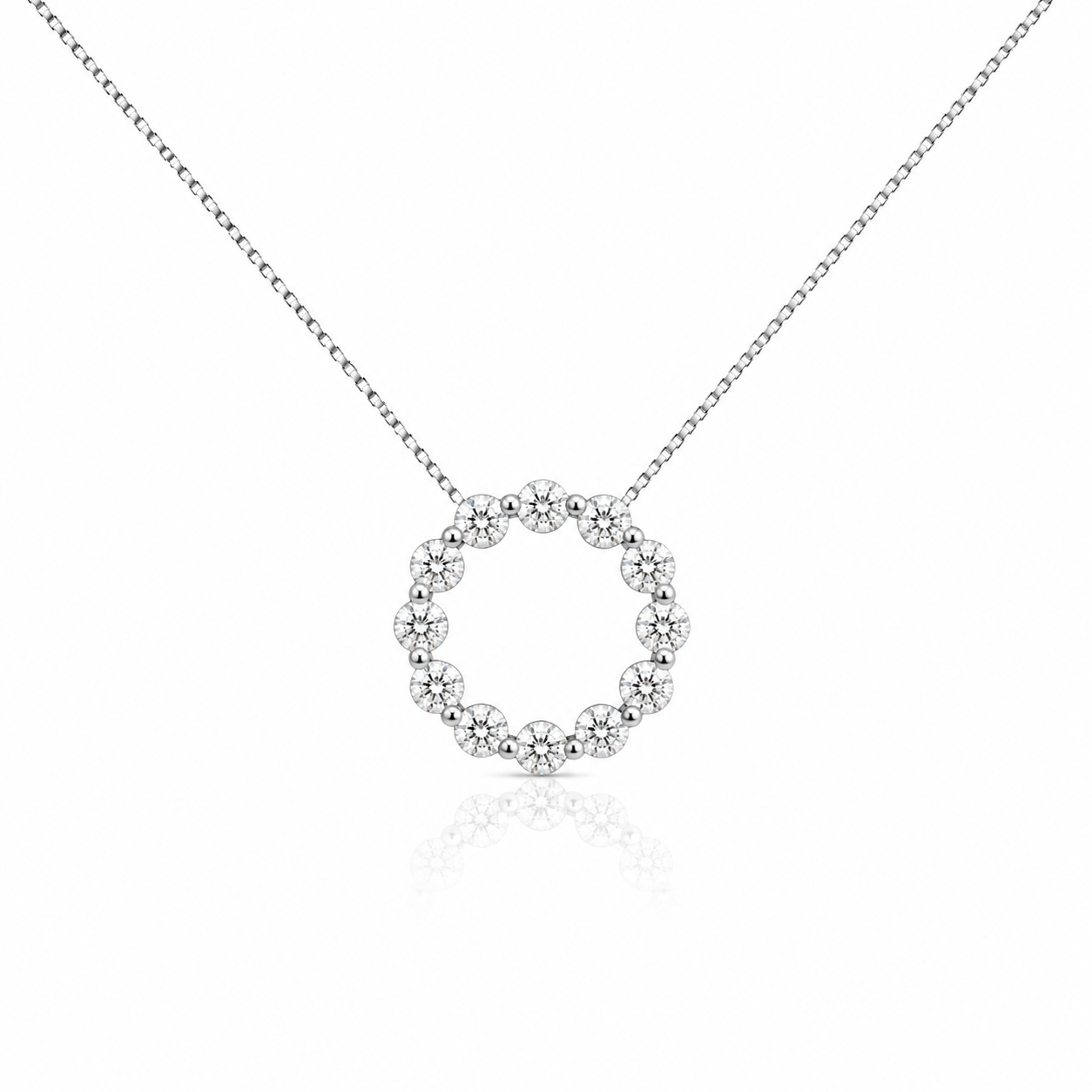 White Gold Shared Prong Diamond Circle Pendant