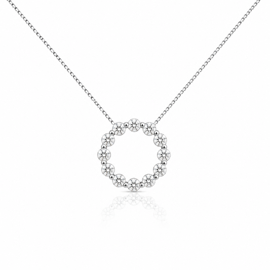 White Gold Shared Prong Diamond Circle Pendant