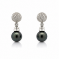 White Gold Tahitian Pearl and Diamond Drop Earrings