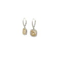 Platinum and 18K Yellow Gold Cushion Cut Fancy Yellow Diamond Halo Drop Earrings (7.25ctw) 