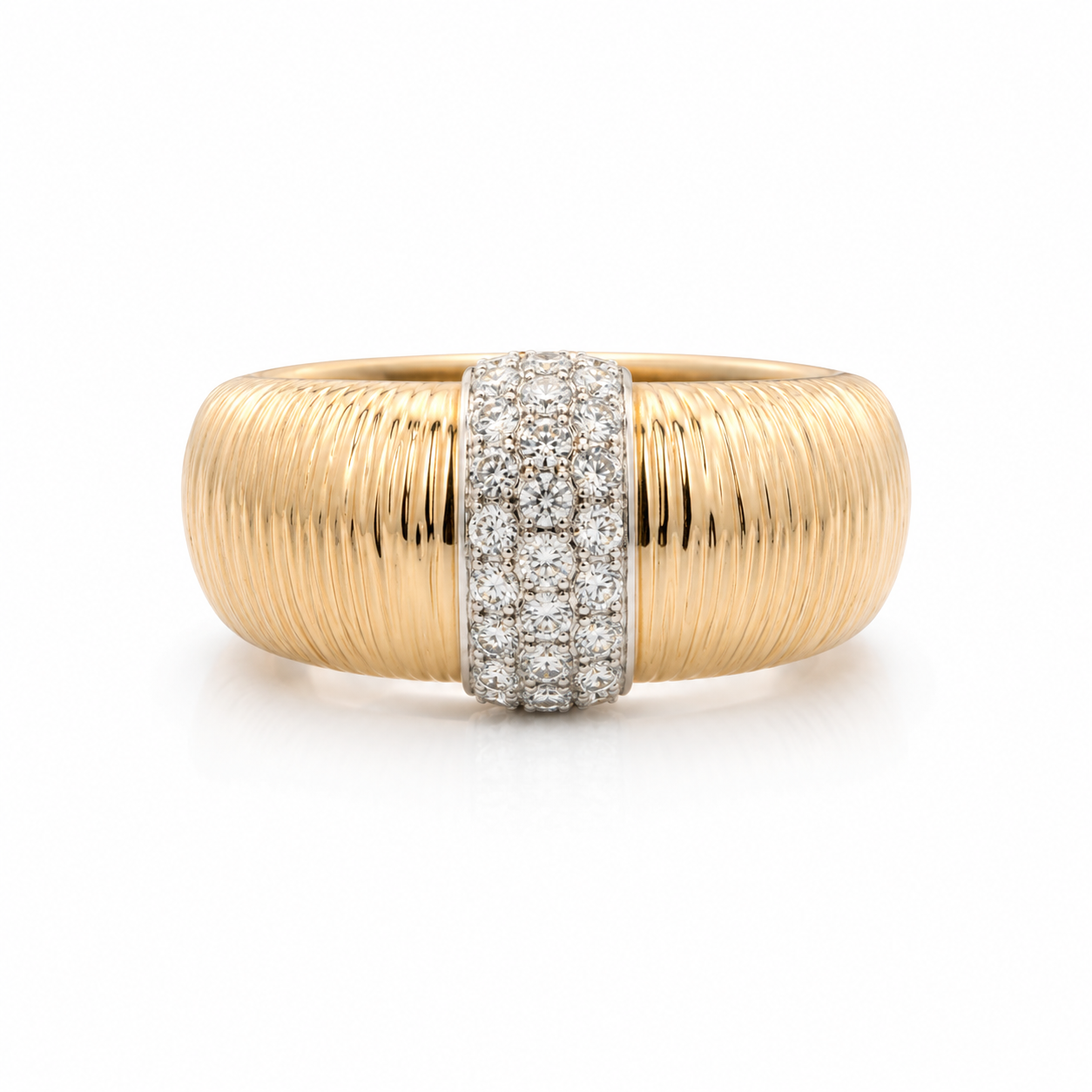 Two Tone Diamond and Gold Textured Ring