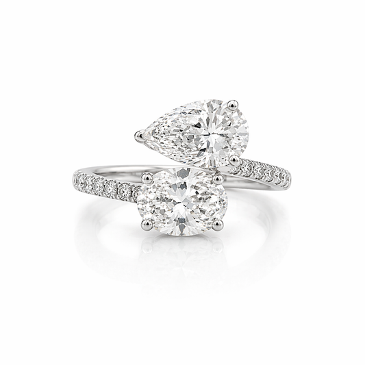 White Gold Pear and Oval Lab-Grown Diamond Toi et Moi Bypass Ring