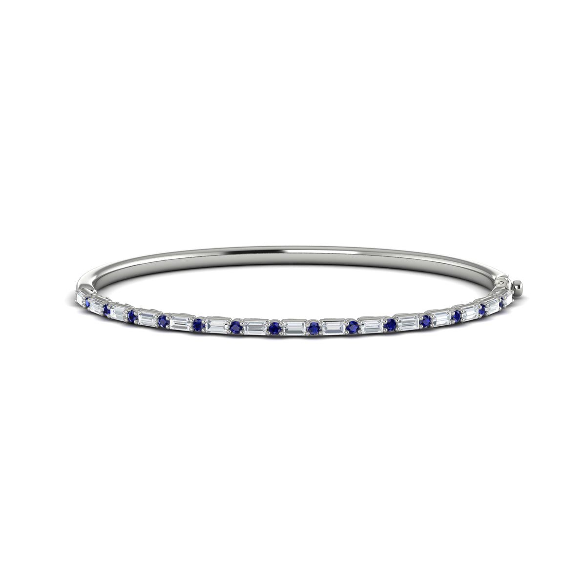 Diamond Baguette and Blue Sapphire Hinged Bangle