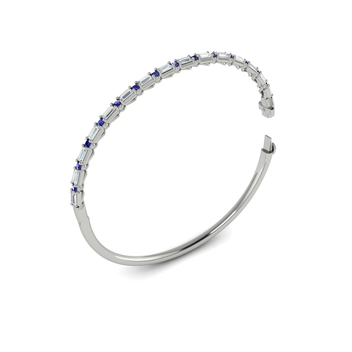 Diamond Baguette and Blue Sapphire Hinged Bangle