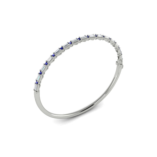 Diamond Baguette and Blue Sapphire Hinged Bangle