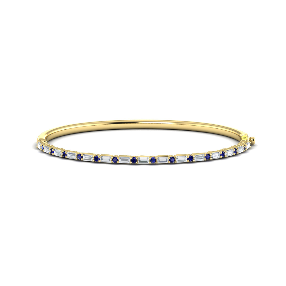 Diamond Baguette and Blue Sapphire Hinged Bangle
