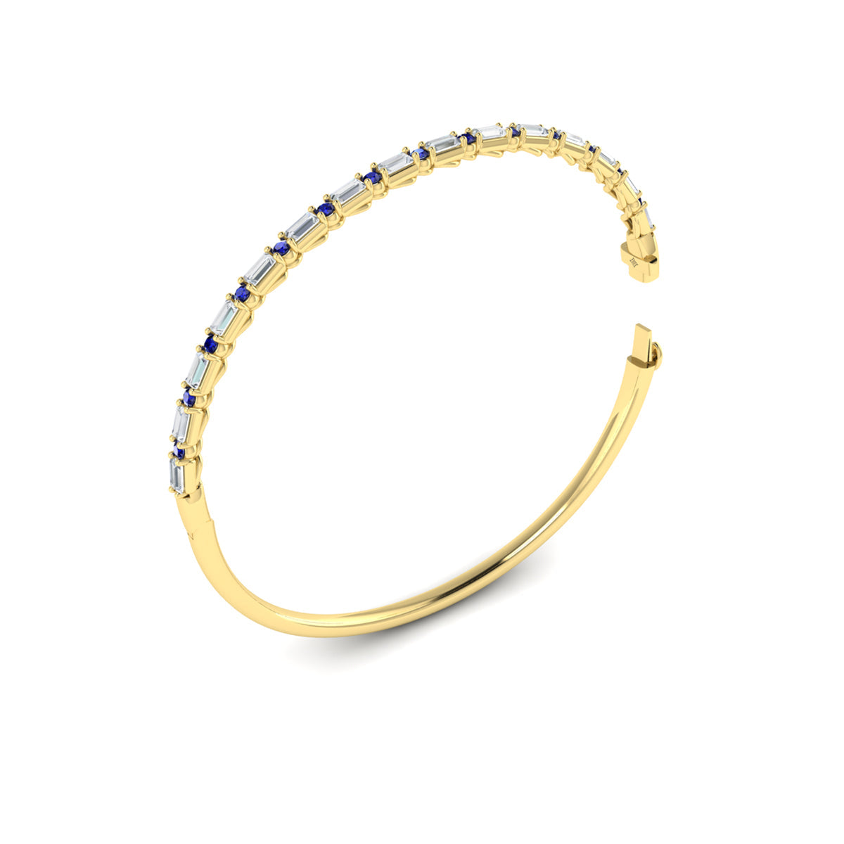Diamond Baguette and Blue Sapphire Hinged Bangle