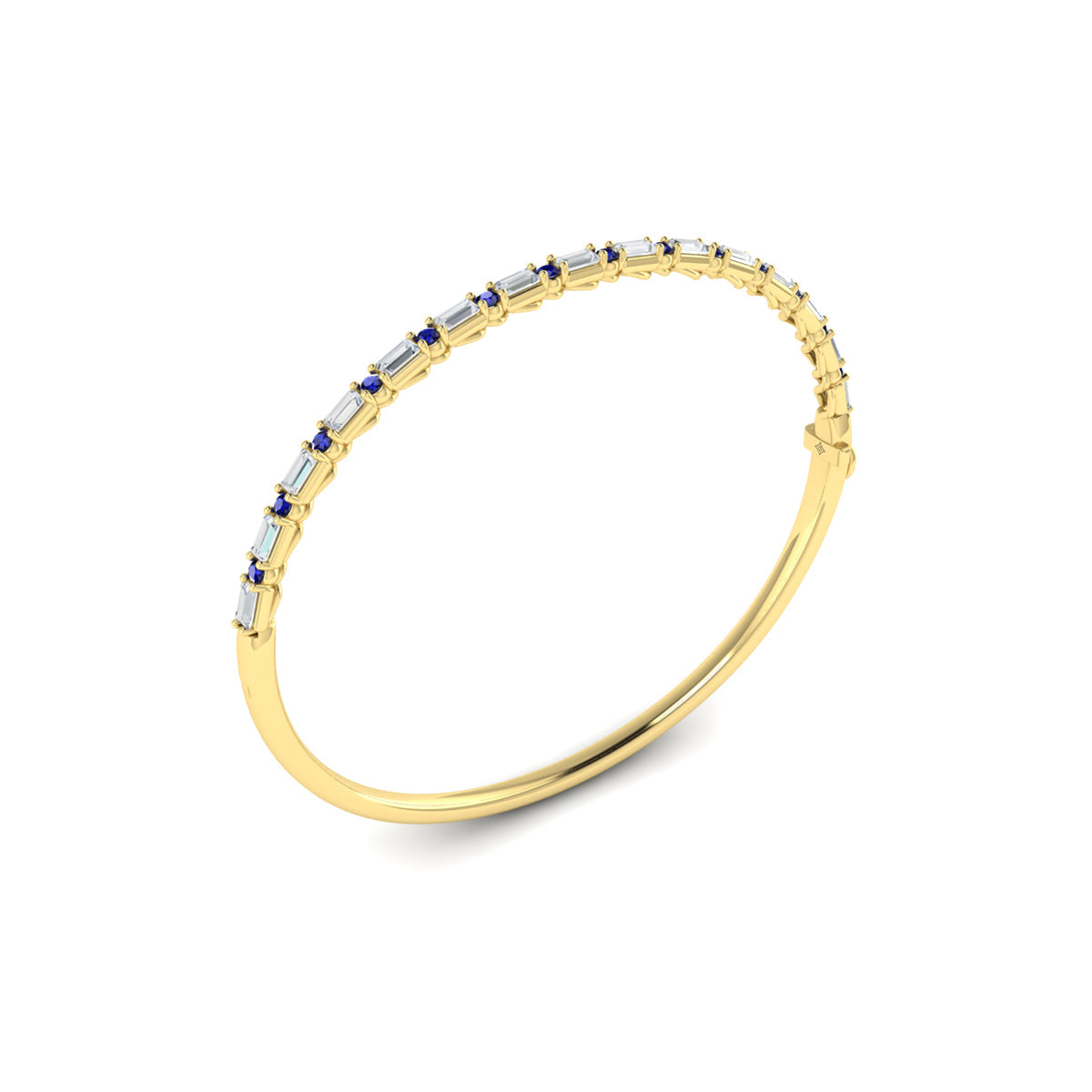 Diamond Baguette and Blue Sapphire Hinged Bangle