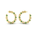 Forward-facing Diamond and Emerald  Open Hoop Earrings