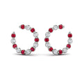 Forward-facing Diamond and Ruby  Open Hoop Earrings