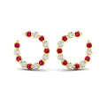 Forward-facing Diamond and Ruby  Open Hoop Earrings