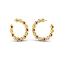 Forward-facing Diamond and Ruby  Open Hoop Earrings