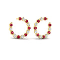 Forward-facing Diamond and Ruby  Open Hoop Earrings