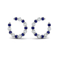 Forward-facing Diamond and Blue Sapphire  Open Hoop Earrings