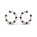 Forward-facing Diamond and Blue Sapphire  Open Hoop Earrings