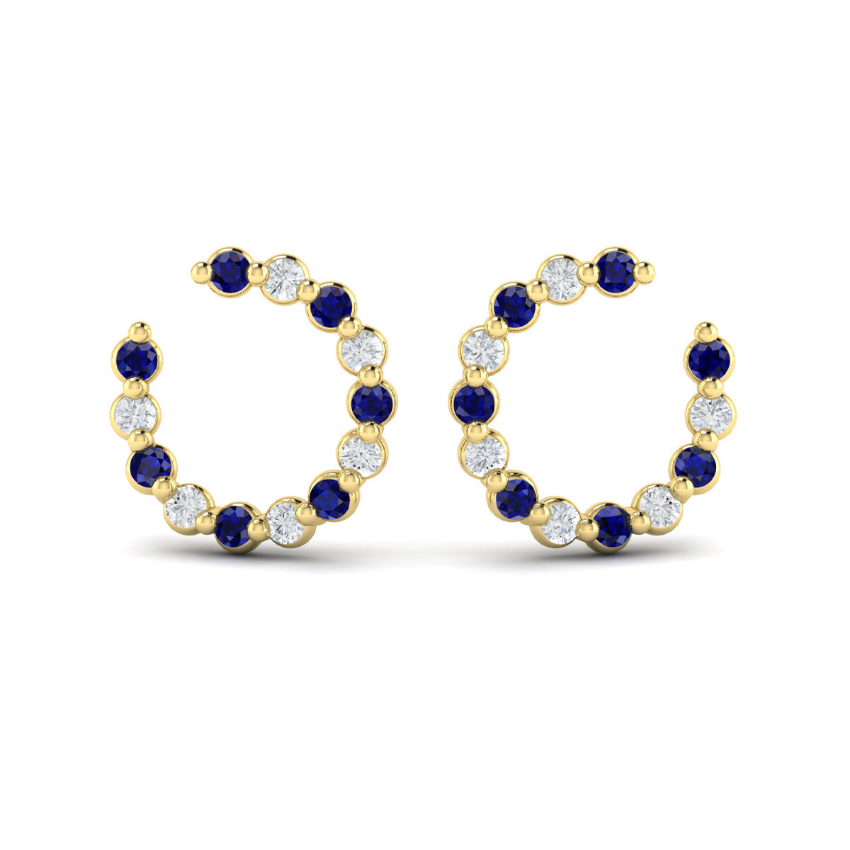 Forward-facing Diamond and Blue Sapphire  Open Hoop Earrings