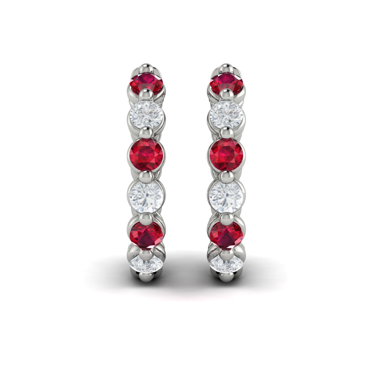 Diamond and Ruby  Twist Hoop Earrings