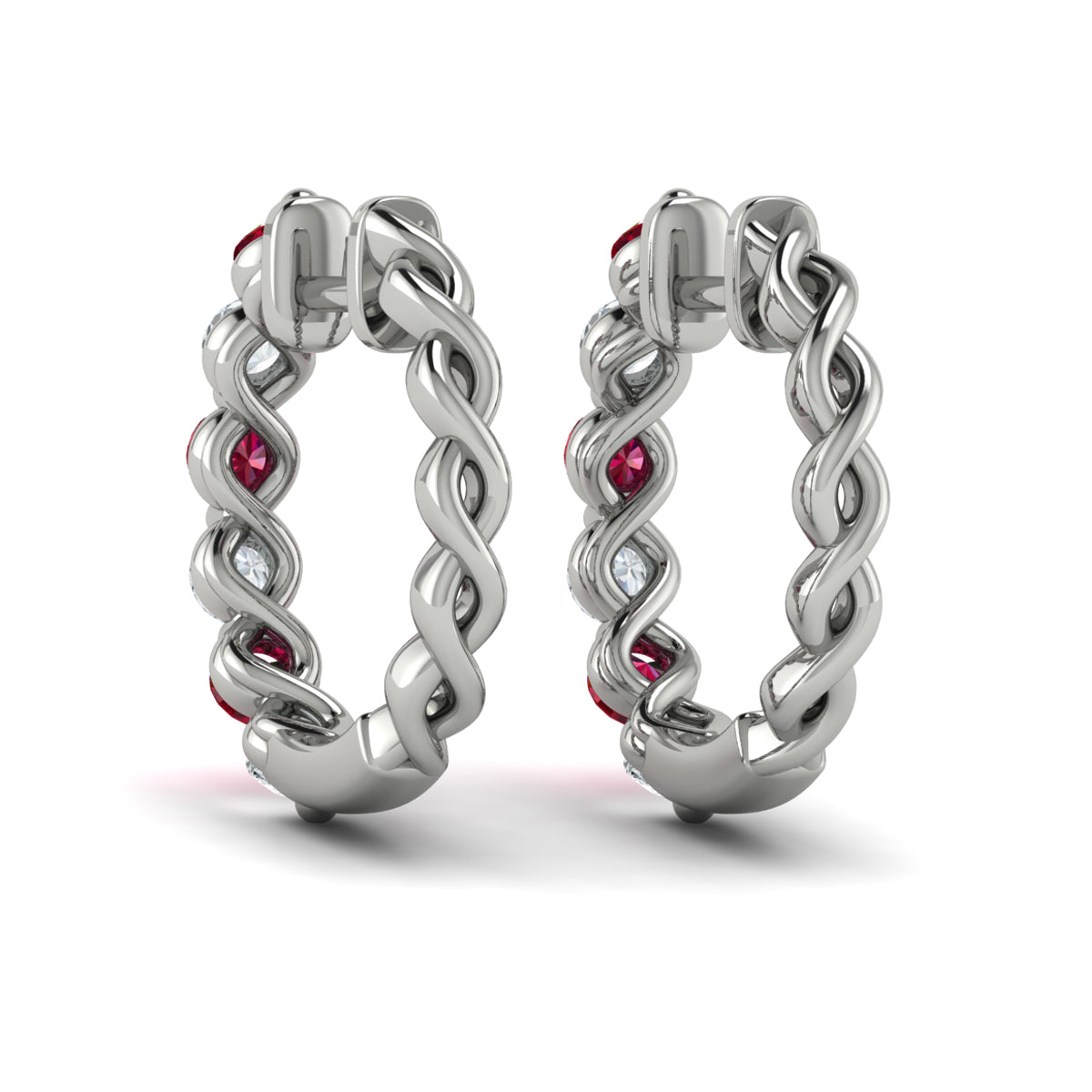 Diamond and Ruby  Twist Hoop Earrings