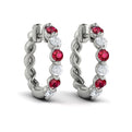 Diamond and Ruby  Twist Hoop Earrings